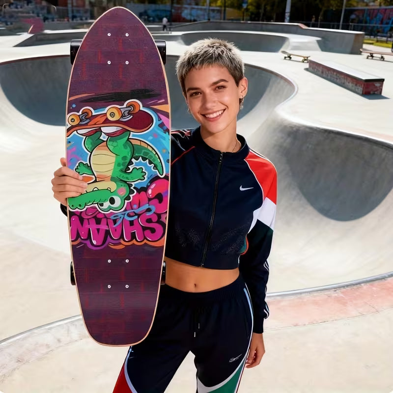 Crocodile Shadow Phantom Purple Skateboard with 9-Layer Maple Handle - Beginner-Friendly, Versatile for Street & Park Use