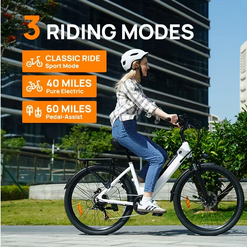 745W Electric Bike For Adults, 26" Commuter EBike With 48V 10.4Ah Removable Battery, 40-60 Miles Range, Dual Shock Absorbers