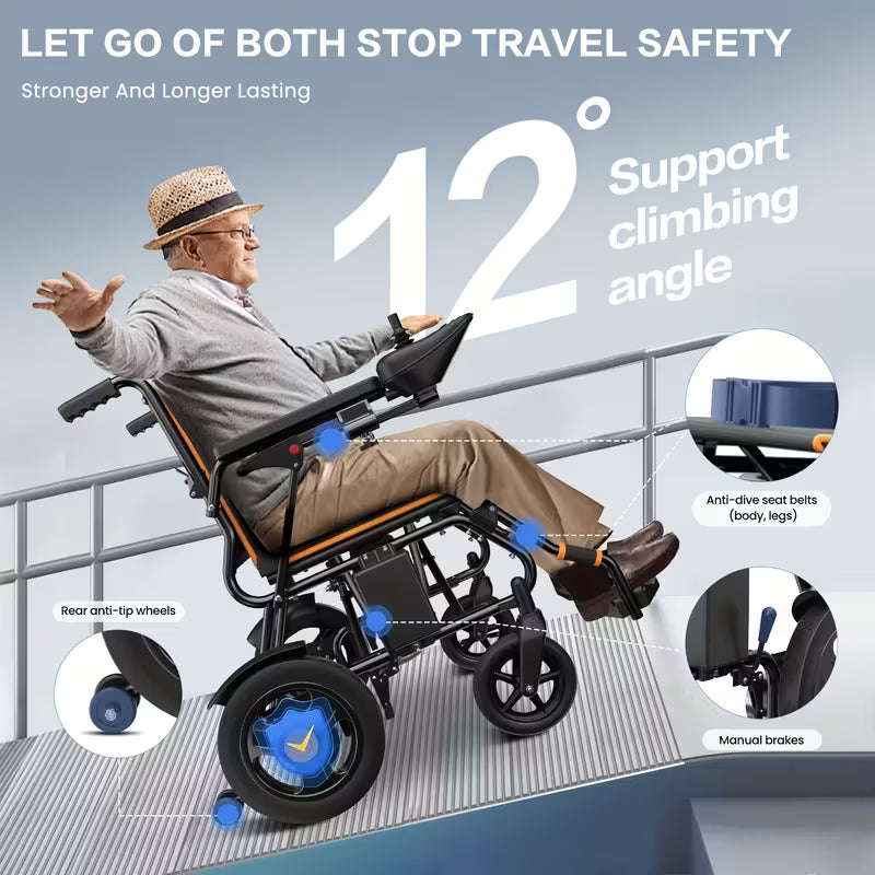 Foldable Electric Wheelchair For Seniors - Lightweight Power Chair, 15+ Mile Range, All-Terrain & Indoor Use, Dual Motors, Elderly Parents & Adults