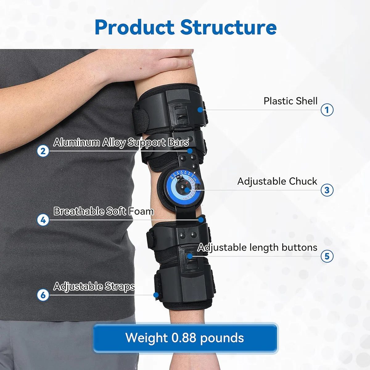 Hinged ROM Elbow Brace, Adjustable Post OP Elbow Brace Stabilizer Splint Arm Injury Recovery Support After Surgery