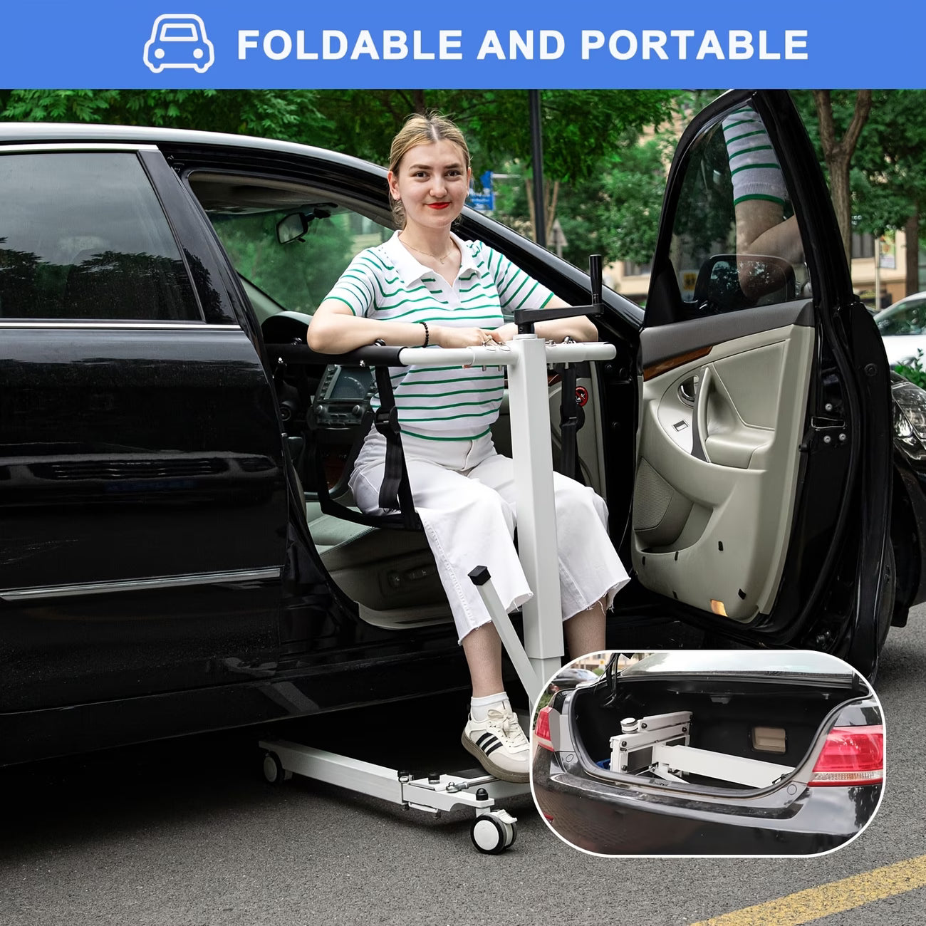 Household Manual Lift, Foldable Transfer Lift Assist Device Elderly Portable Mobility Aid For Car Auxiliary Transport Chair Nursing Staff Rehabilitation Personnel Elderly Bedside Bathroom Mobile Support Frames