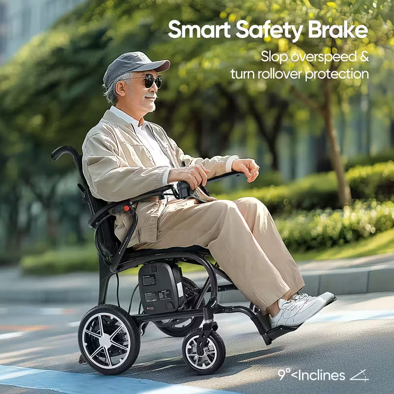 Lightweight Electric Wheelchairs for Adults, Foldable Carbon Fiber Wheelchairs Electric, 28lb, 300lbs Capacity, 12 Miles Long Range, All Terrain Scooter Electric, for Seniors