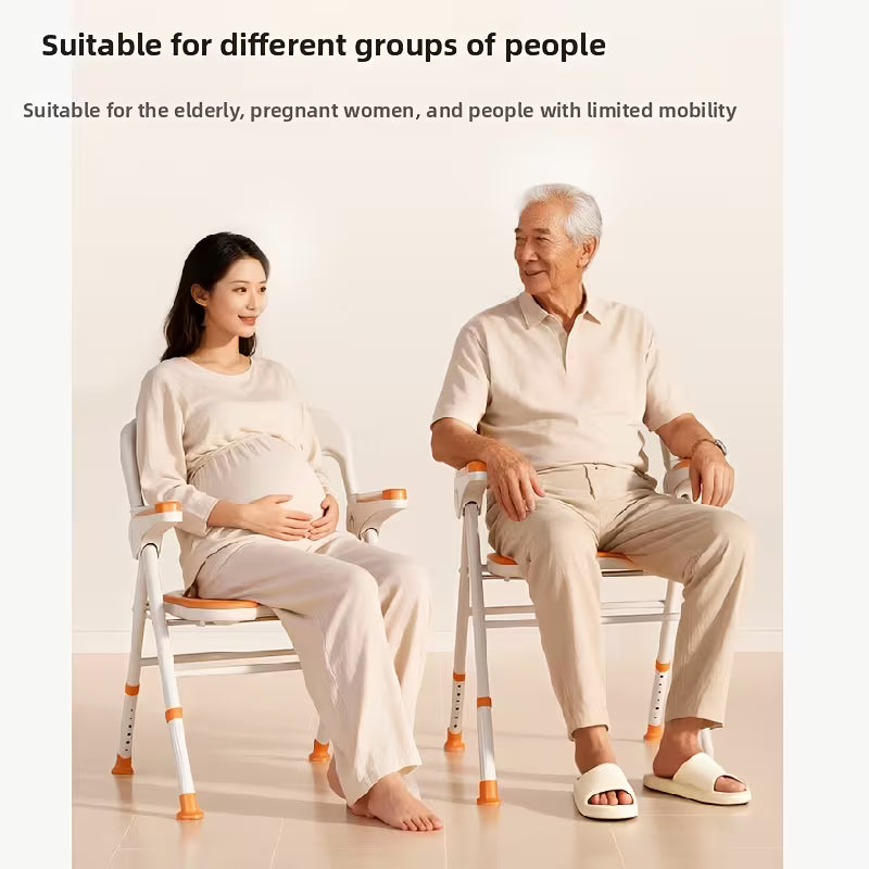 Lightweight Foldable Shower Toilet Seat | No Installation Required, One-Step Folding and Unfolding, with Armrests and Backrest, Durable Aluminum Alloy Armchair for and Pregnant Women, Ideal for Indoor Sitting, Bathing, Rehabilitation