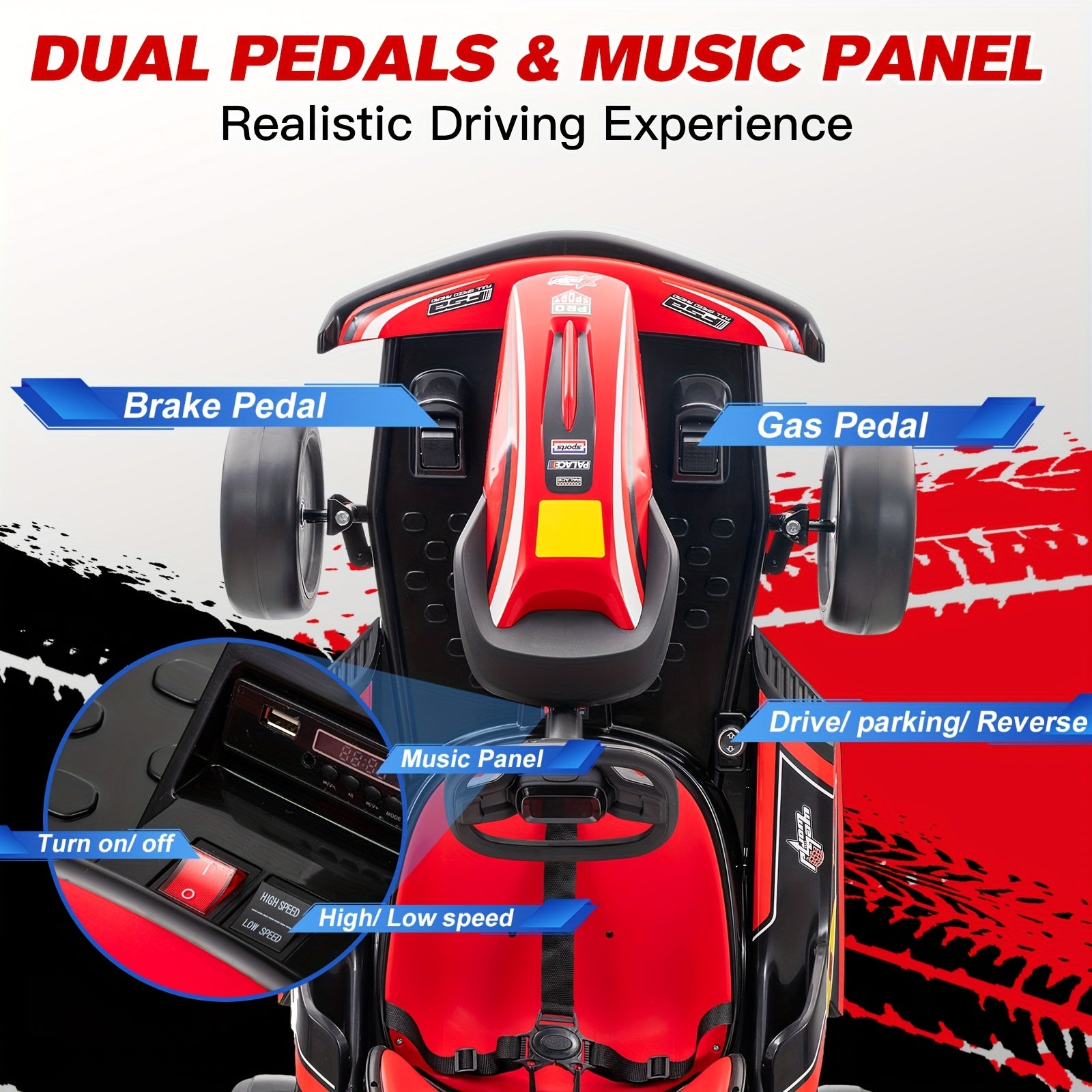MUKIDY 24V Electric Go Kart, Drift Cart for 6- Kids Valentine'S Day Gifts, Battery Powered Outdoor Ride on Toy Electric Go Kart, with Soft Start, Music And Safety Belt