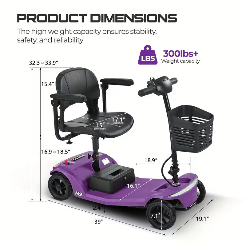 4-Wheel Electric Mobility Scooter 330 Lbs 250W Motor