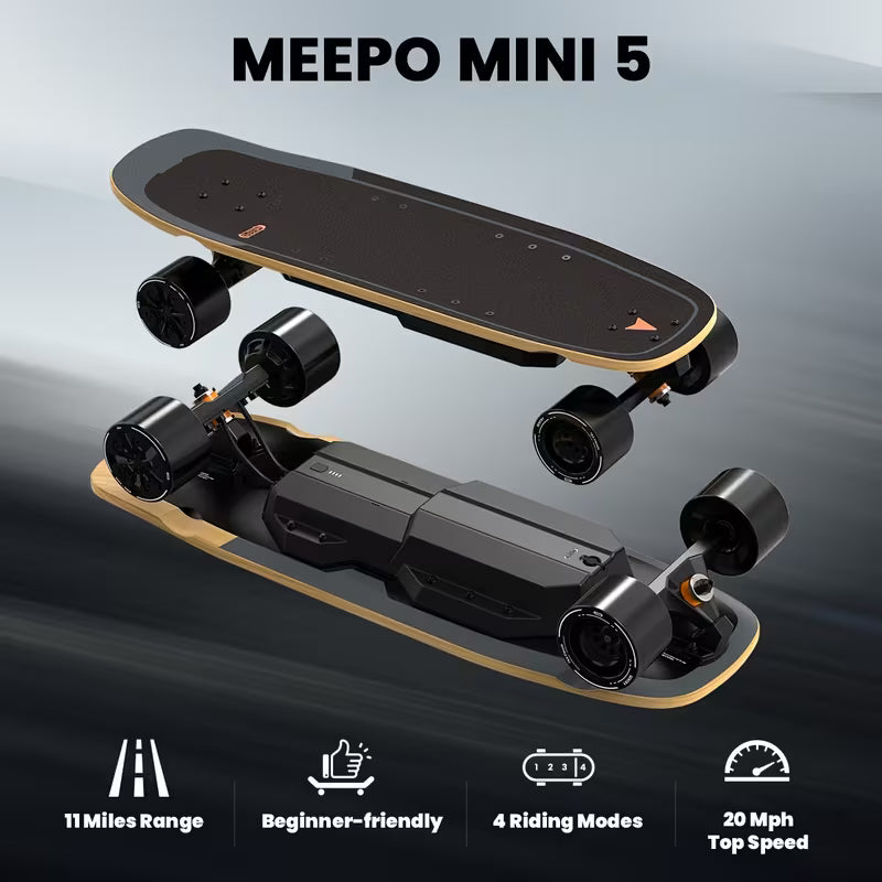 Mini Electric Skateboard with Remote, 4 Speed Smooth Remote Controller, 11 Miles Range, 330 Pounds Max Load, Maple Cruiser for Adults And Teens, Mini5