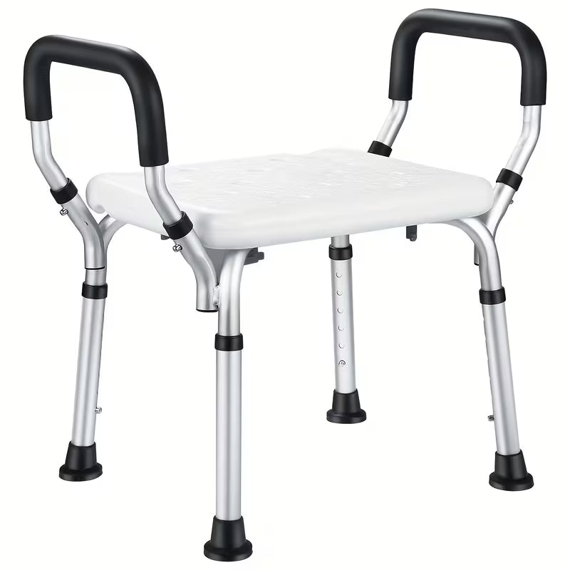 Shower Chair with Armrests, Shower Stool Height Adjustable, Bath Stool Maximum Load 330.69LB with Non-Slip Foot Pads, Bath Chair for Seniors, Pregnant Women, Disabled Tool-free Assembly, Armrest Stool, Nonslip Pads, Highcapacity Seating, Adjustable