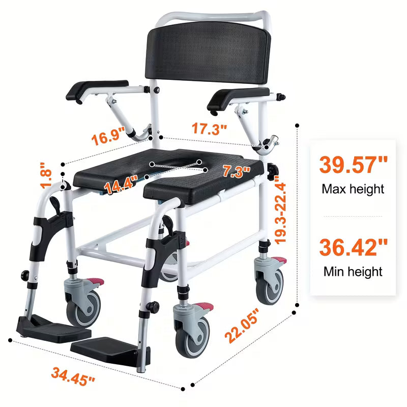 Shower Commode Rolling Walkers with 4 Lockable Wheels, Adjustable