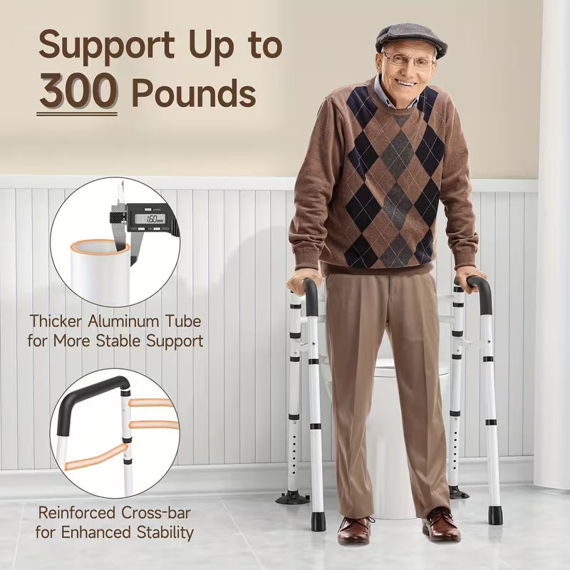 Toilet Safety Rails - 300lbs Heavy-Duty, Tool-Free Height Adjustment, Non-Slip Base for Bathroom Stability" (Fits Any Toilet, Foldable for Small Spaces)