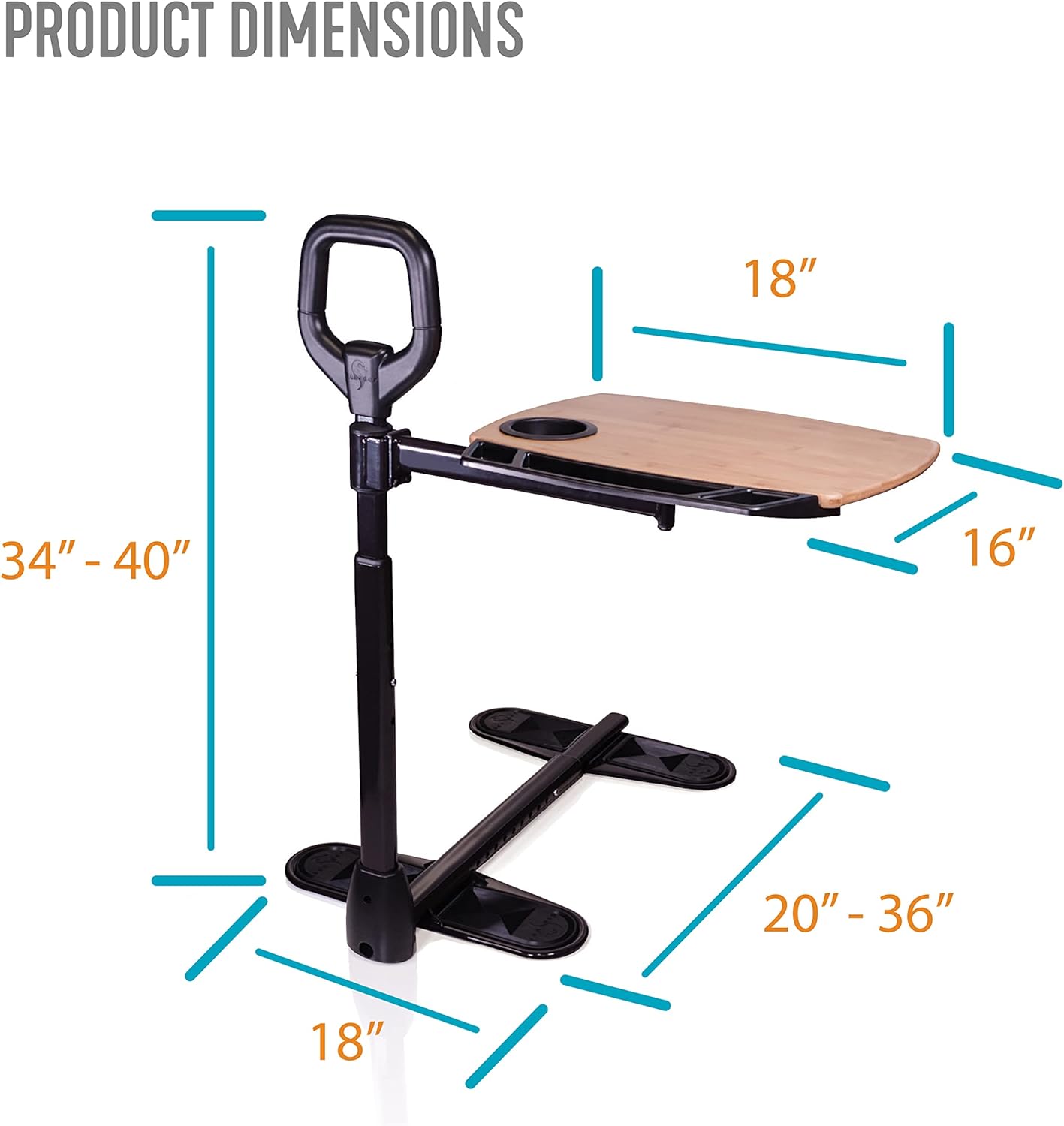 Tray Table, Adjustable Bamboo TV and Laptop Desk with Ergonomic Stand Assist Safety Handle, Independent Living Aid