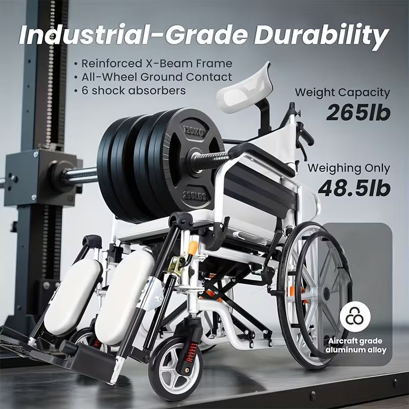 4-in-1 Reclining Waterproof Wheelchair for Shower and Transport with Elevating Leg Rests - Heavy Duty Comfort for Seniors and Adults