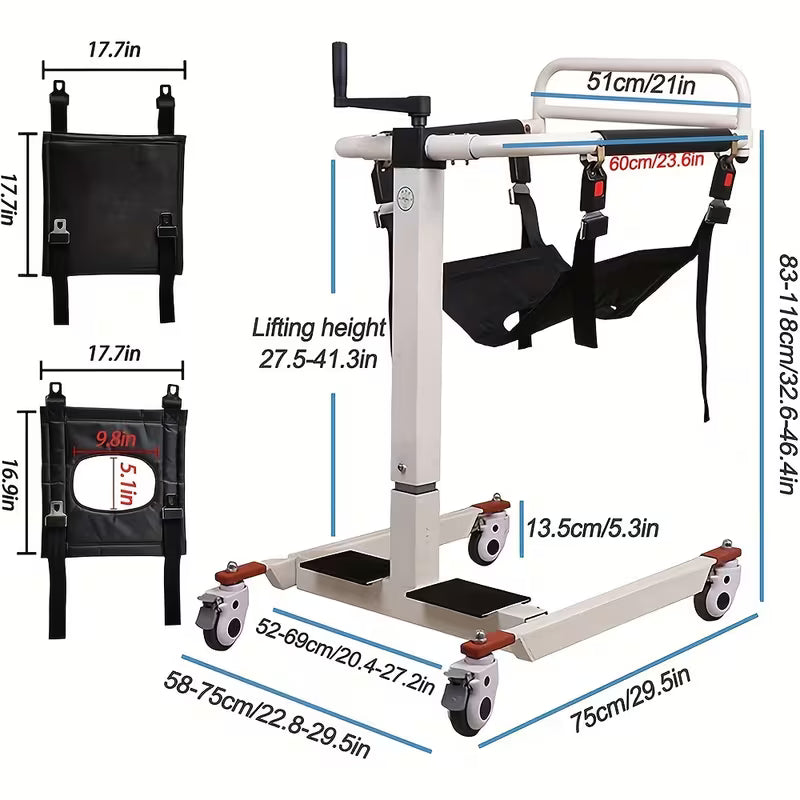 Patient Lift Transfer Chair, Patient Lift for Home, Car, Lightweight Bedside Bathroom Shower Chair, Patient Lift Aid, 275lbs