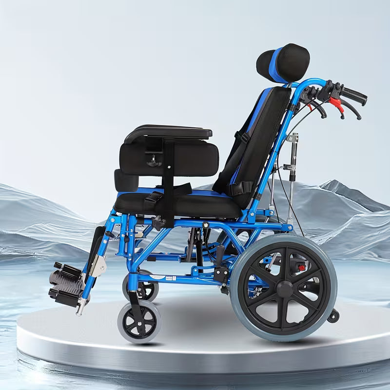 Reclining Foldable Pediatric Wheelchair for Kids & Children Cerebral Palsy, 17"Seat Width, 15"Rear Wheel Manual Folding Multi-Functional Wheelchairs
