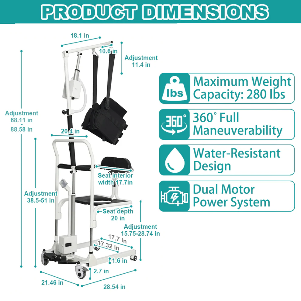 Electric Patient Lift Transfer Chair with Sling for Family Care