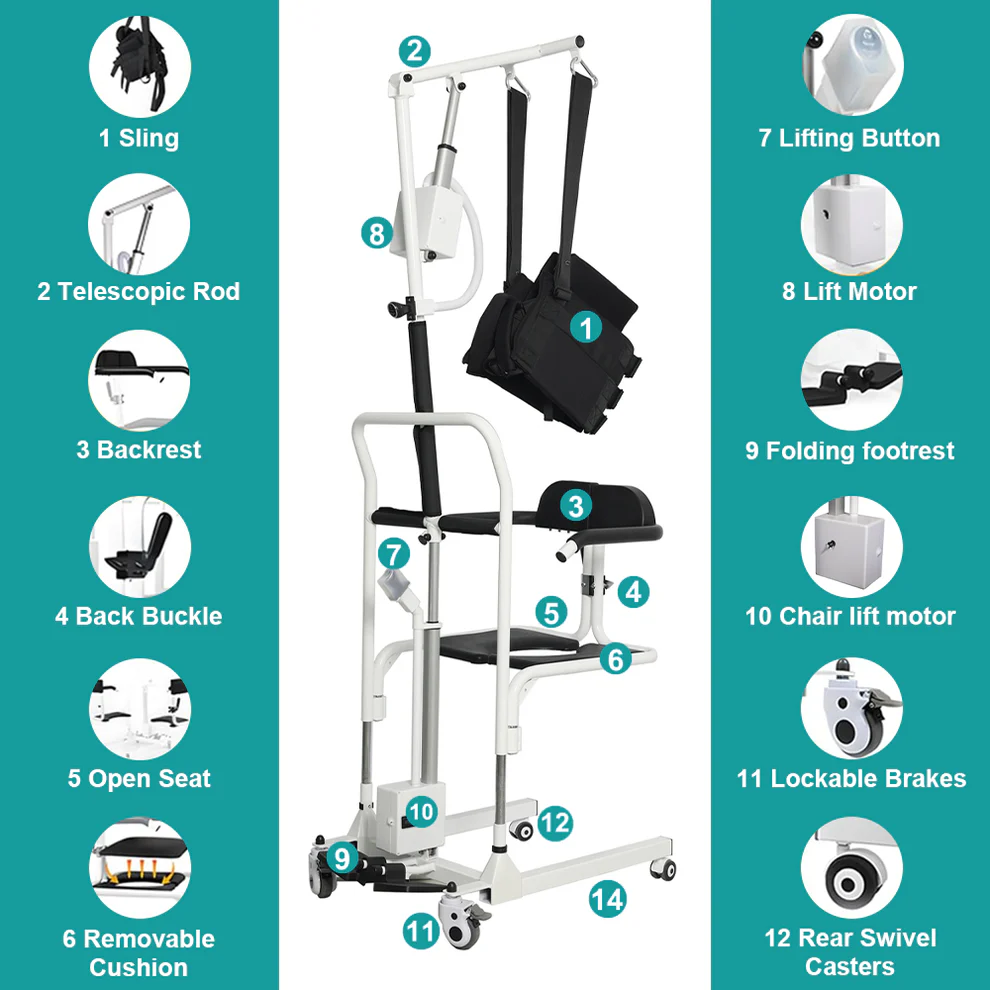 Electric Patient Lift Transfer Chair with Sling for Family Care