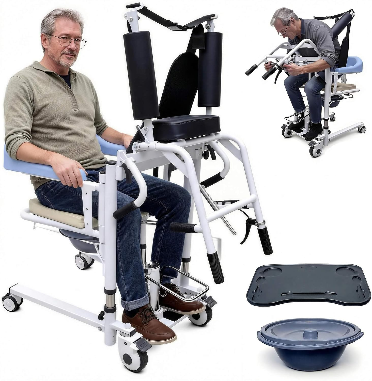 Patient Lift Transfer Chair for Home, Sit to Stand Lift for Elderly, Hydraulic Lift with 180° Open Design, Disabled,Portable Transfer Chair for Bed, Toilet, Shower,Car | Silla de Transferencia