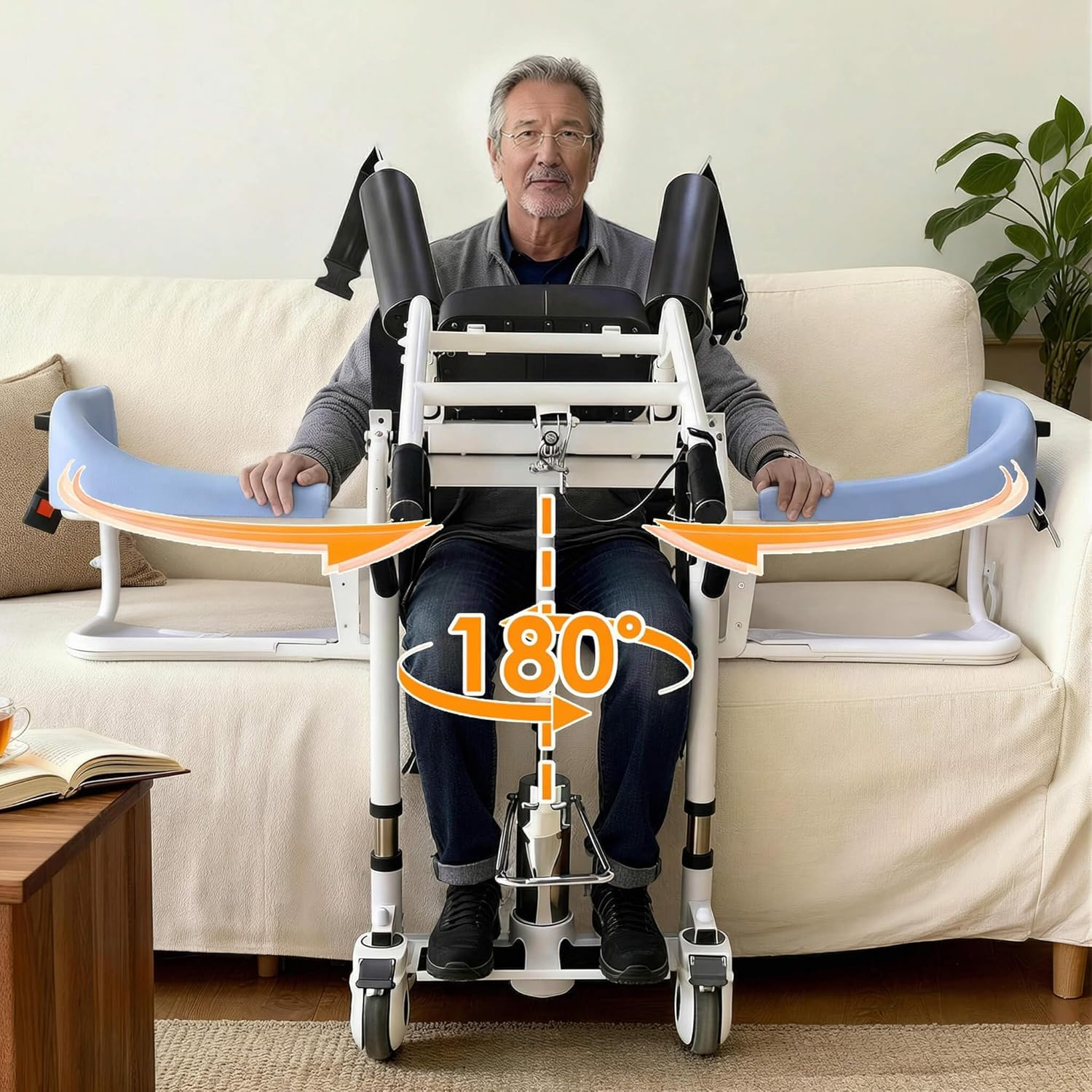 Patient Lift Transfer Chair for Home, Sit to Stand Lift for Elderly, Hydraulic Lift with 180° Open Design, Disabled,Portable Transfer Chair for Bed, Toilet, Shower,Car | Silla de Transferencia