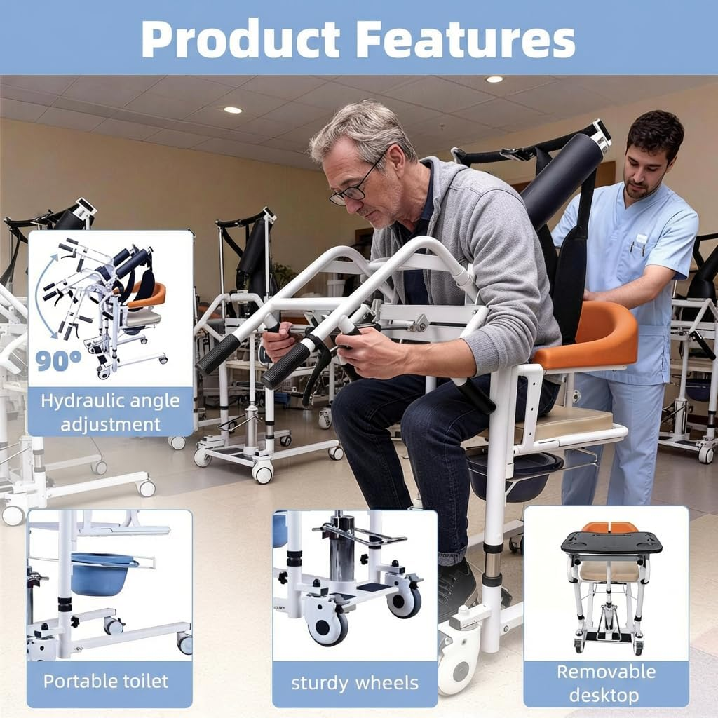 Patient Lift Transfer Chair for Home, Sit to Stand Lift for Elderly, Hydraulic Lift with 180° Open Design, Disabled,Portable Transfer Chair for Bed, Toilet, Shower,Car | Silla de Transferencia