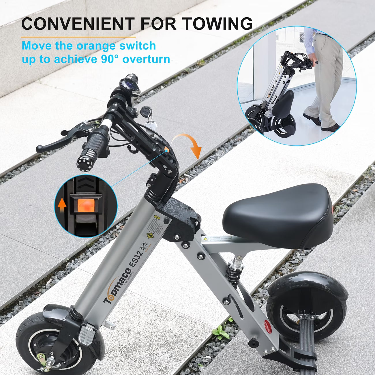 10-inch 3-Wheel Foldable Electric Scooter with Adult Seat | 36V 7.5Ah Non-Removable Battery & Reverse Function