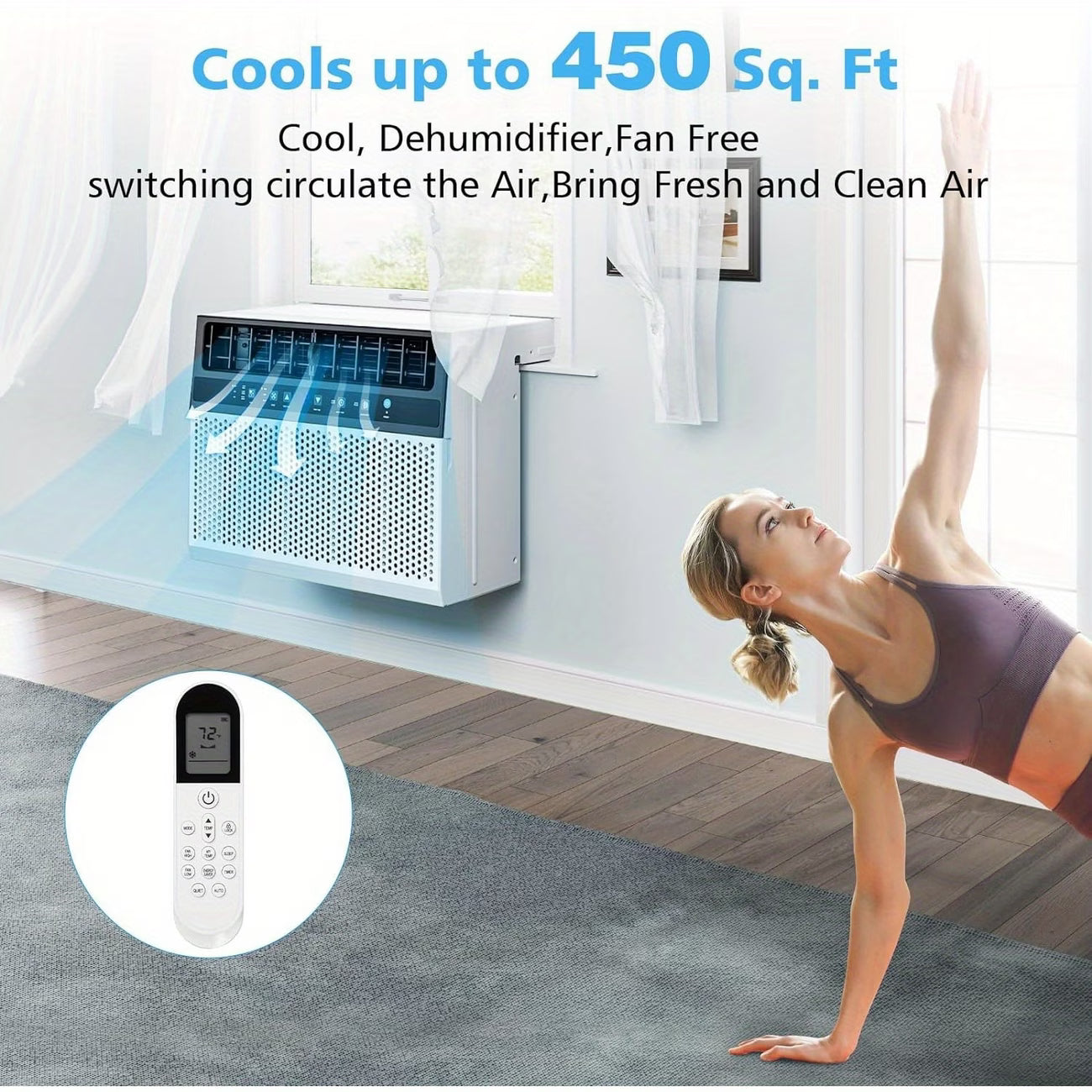 12000 BTU Window Air Conditioner, 3in 1 Ac Window Unit for Room Cools Up to 450 Sq.Ft, Dehumidifier & Fan with Energy Saving Mode, 3 Fan Speeds& Quiet Operation