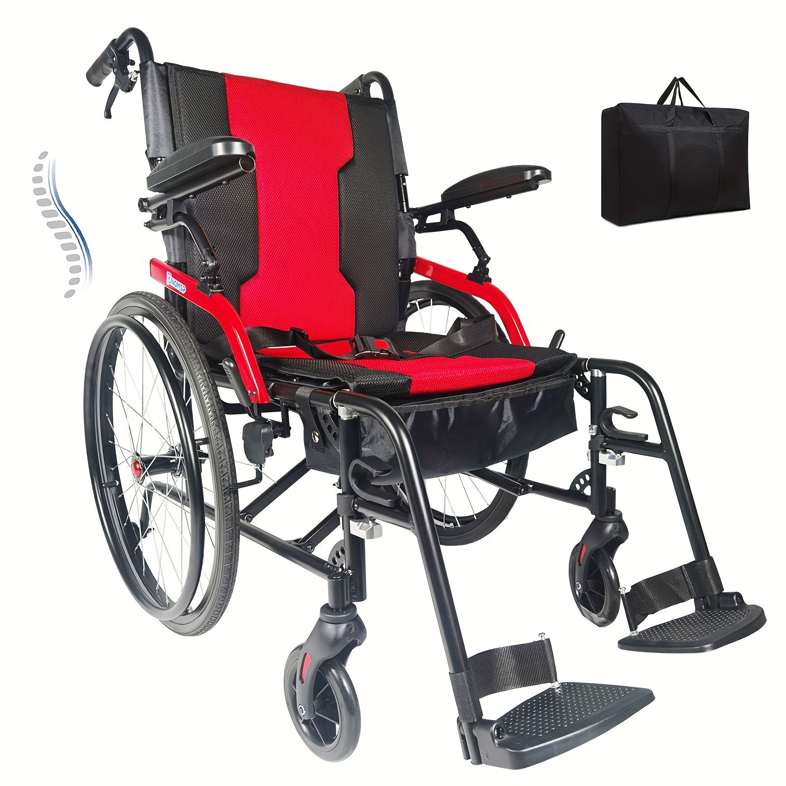 14lb Flip Back Arms Magnesium Lightweight Wheelchair Foldable with Ergonomic Backrest, Portable Transport Chair with Travel Bag, Travel Wheelchairs for Adults, 250Ib Weight Capacity, Black