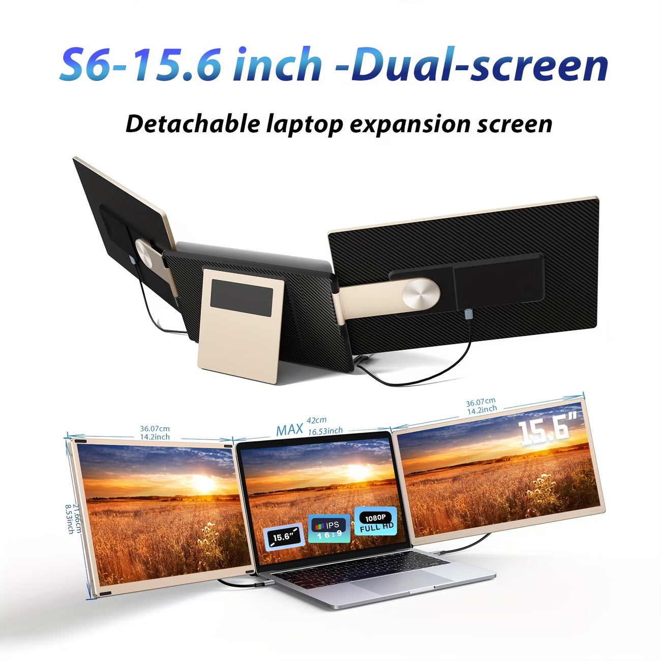 A 15.6-Inch IPS Portable Monitor with a 120% Srgb Color Gamut, This Plug-And-Play Dual-Screen Laptop Extension Is Compatible