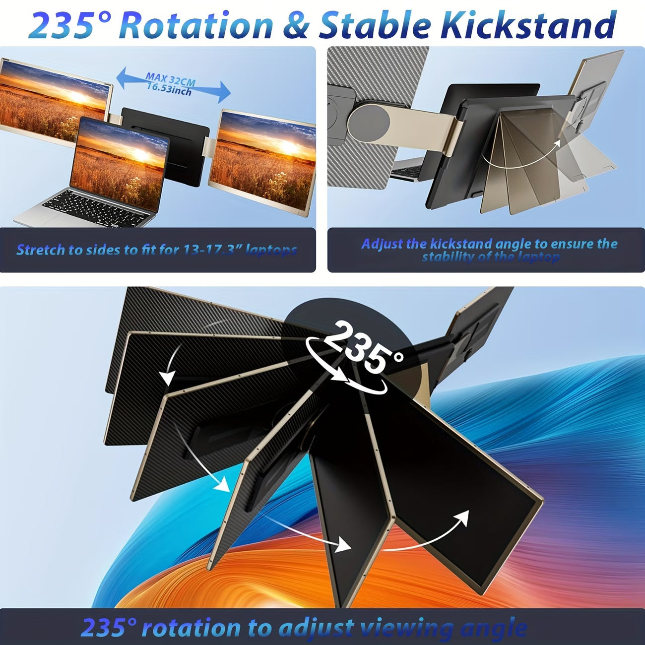 A 15.6-Inch IPS Portable Monitor with a 120% Srgb Color Gamut, This Plug-And-Play Dual-Screen Laptop Extension Is Compatible