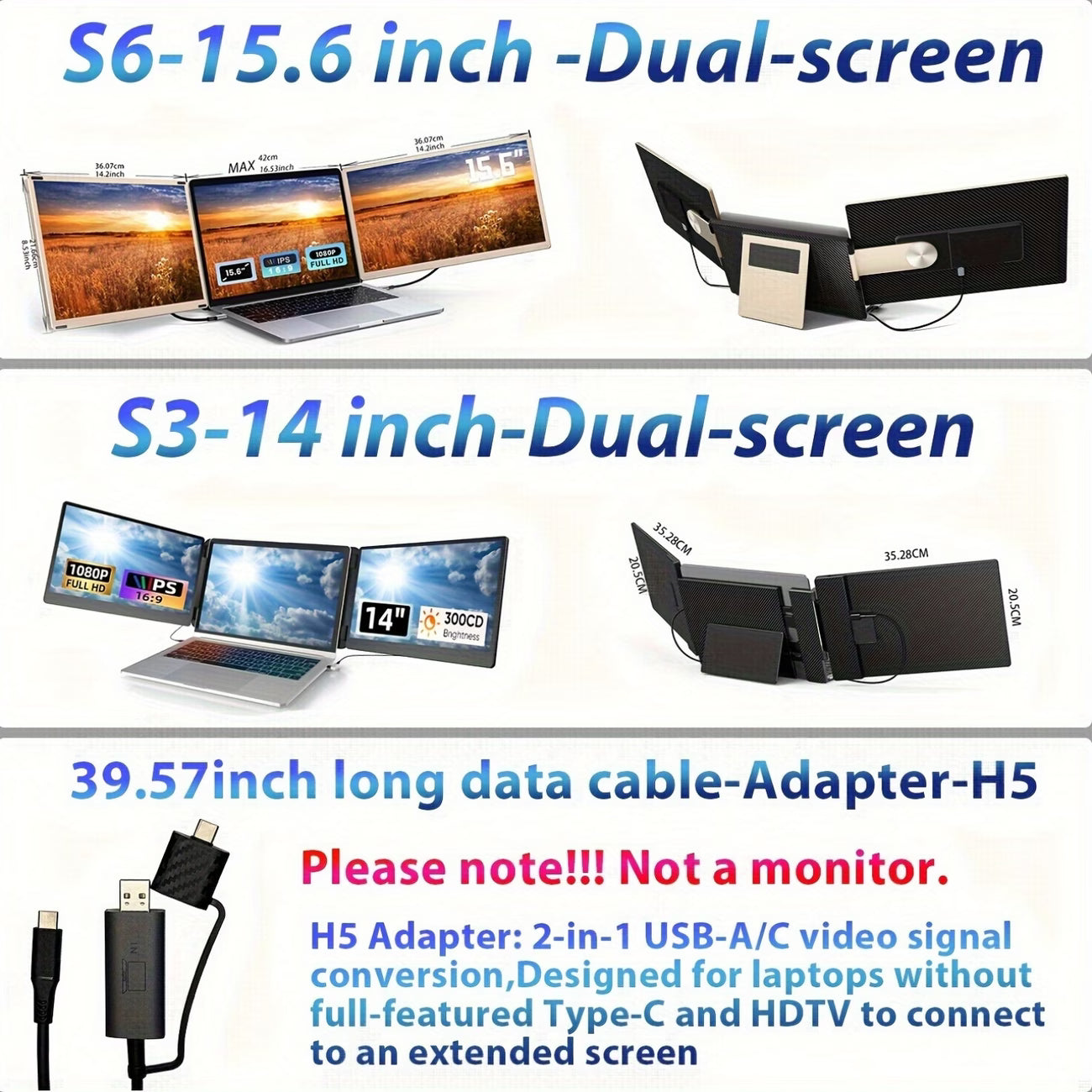 A 15.6-Inch IPS Portable Monitor with a 120% Srgb Color Gamut, This Plug-And-Play Dual-Screen Laptop Extension Is Compatible