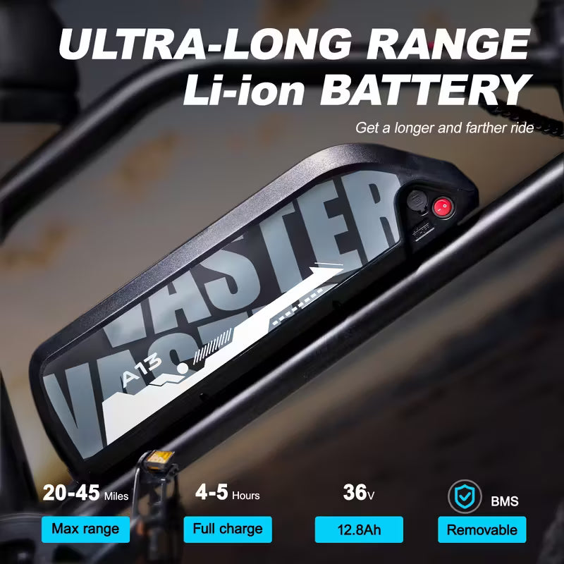 16" Tire Electric Bike for Teens & Adults, 500W 22MPH E-Bike with 45-Mile Range, 36V/12.8Ah Removable Battery, Dual Disc Brakes, Front Suspension & LCD Display, Black, Commuter Mountain Bike