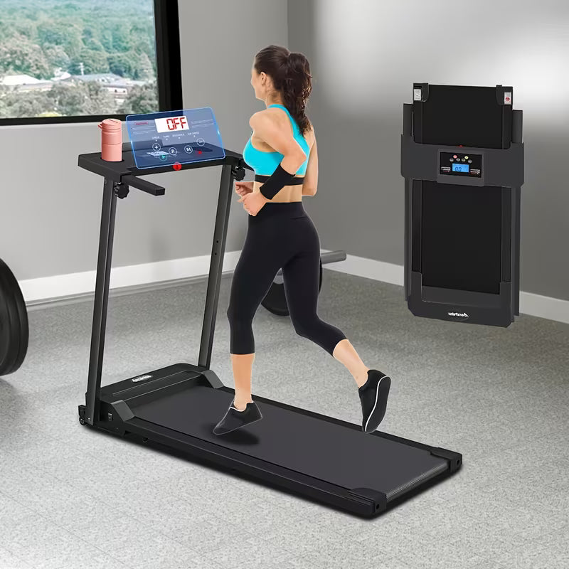 Portable Foldable Treadmill | 3.0 HP Small Treadmills for Home Office with 300 LBS Capacity, Walking Treadmill with Handle Bar, Folding Running Walking Compact Treadmill with LED Display, Iron Material, and Colors, 110V Power Supply, Without Battery