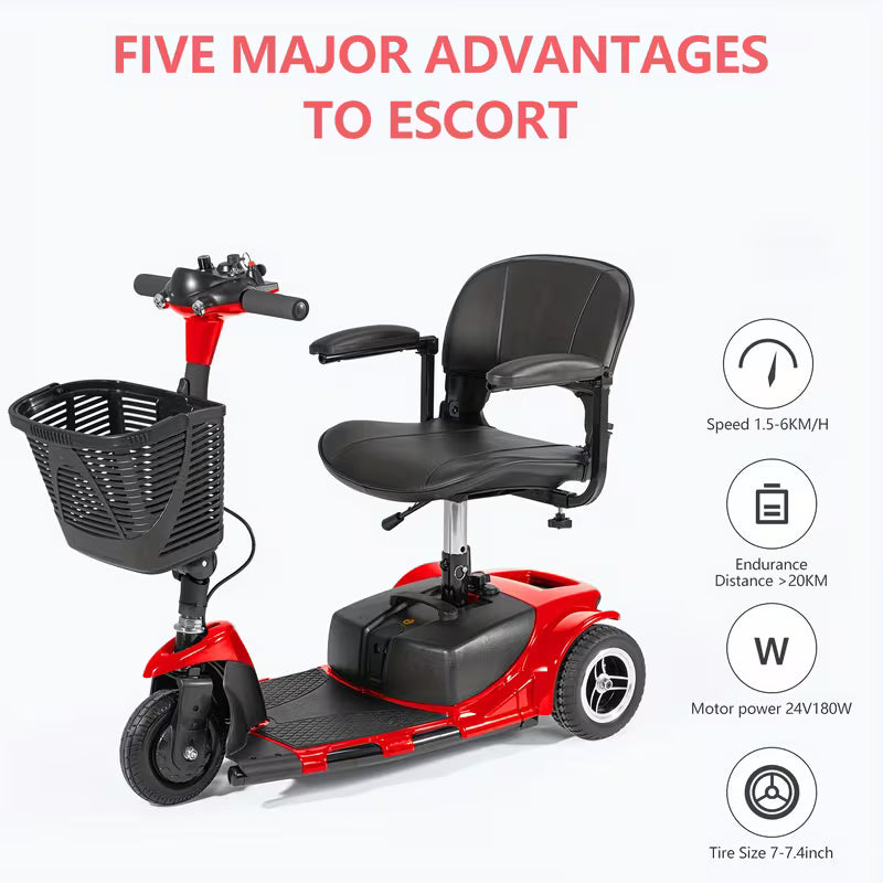 3-Wheel Folding Electric Mobility Scooter | 12-Mile Long Range, 110-130V Plug-in, 24V 1.5A, Aluminum Alloy Frame, Ergonomic Handlebars & Comfortable Seat for Seniors, Adults - Sleek Mobility Aid, Durable Construction
