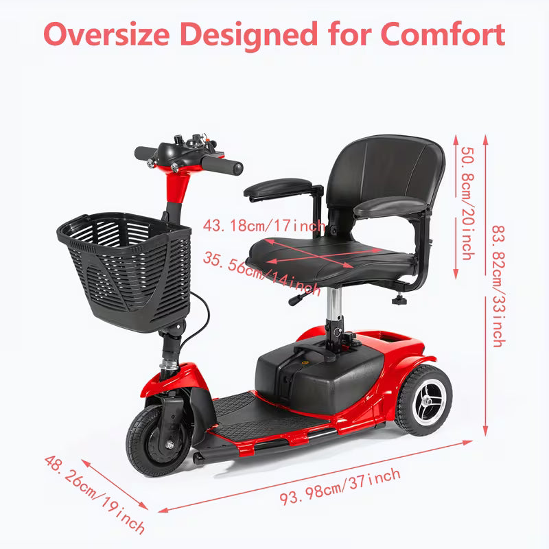 3-Wheel Folding Electric Mobility Scooter | 12-Mile Long Range, 110-130V Plug-in, 24V 1.5A, Aluminum Alloy Frame, Ergonomic Handlebars & Comfortable Seat for Seniors, Adults - Sleek Mobility Aid, Durable Construction