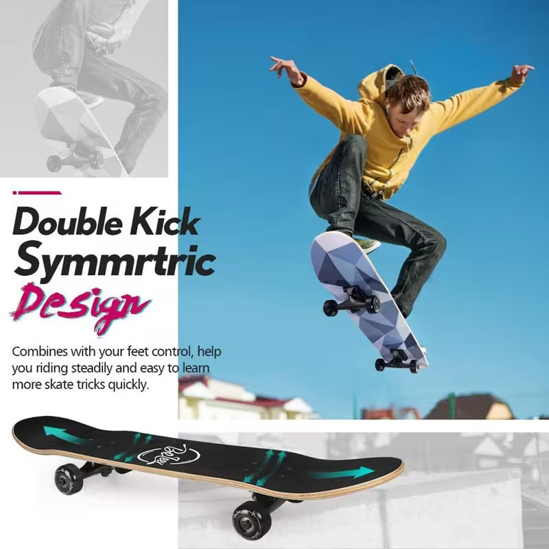 Skateboards for Beginners, 31 x 8 inch Complete Skateboard for Kids Teens Adults, 7 Layer Canadian Maple Double Kick Deck Concave Cruiser Trick Skateboard with Multifunction Skate T-Tool, Skateboard Accessories, Skate Tool And Bearings