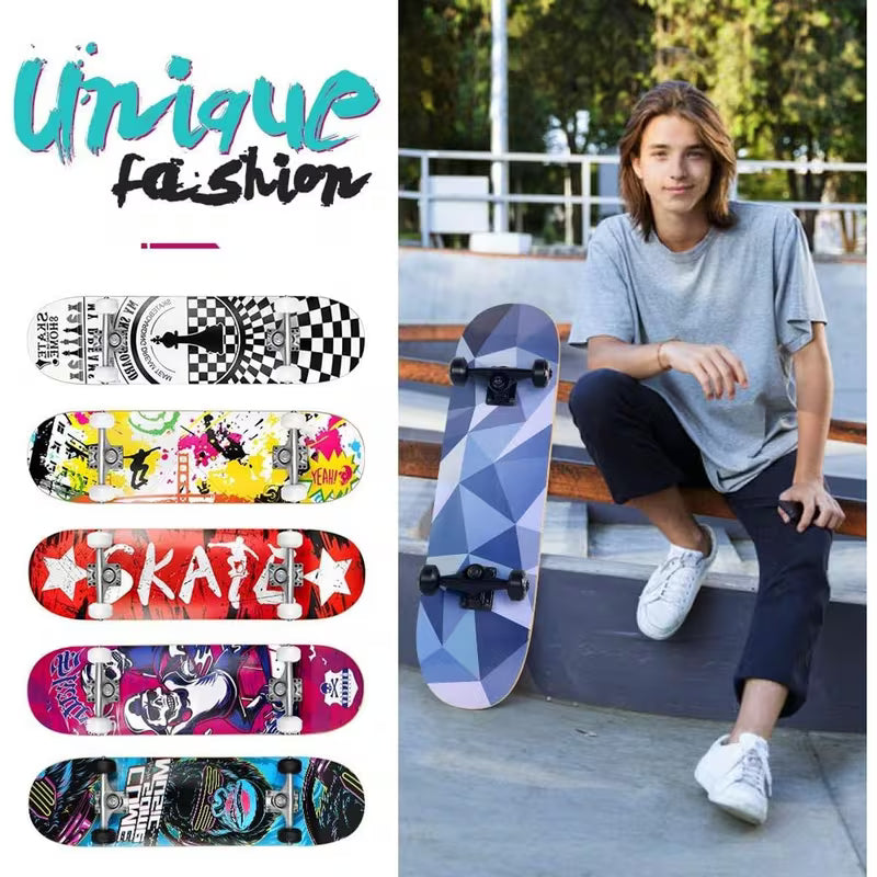 Skateboards for Beginners, 31 x 8 inch Complete Skateboard for Kids Teens Adults, 7 Layer Canadian Maple Double Kick Deck Concave Cruiser Trick Skateboard with Multifunction Skate T-Tool, Skateboard Accessories, Skate Tool And Bearings