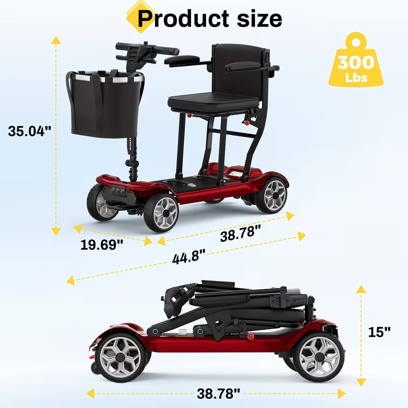 350W All-Terrain Electric Mobility Scooter with Lights - 2x10AH Lithium Battery, Electromagnetic Brake, 300Lbs
