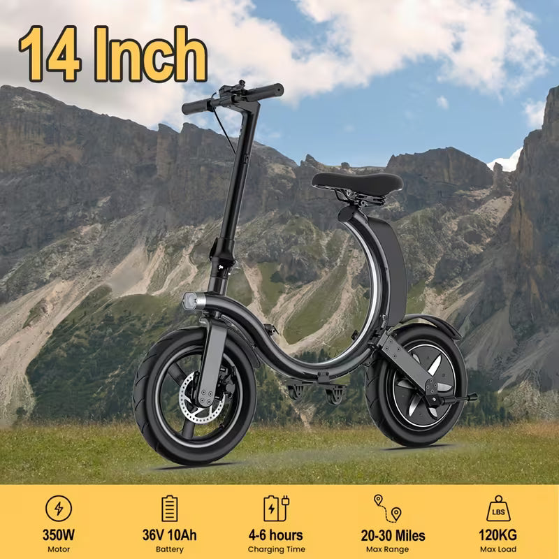 350W Motor 10.4AH Lithium Battery Aluminum Alloy Foldable With Seat Type C Design 14-inch Electric Scooter LED Light 20km/h Rear Drive Front Disc Brake Commuter Home Suitable For Many Occasions Holiday Gifts