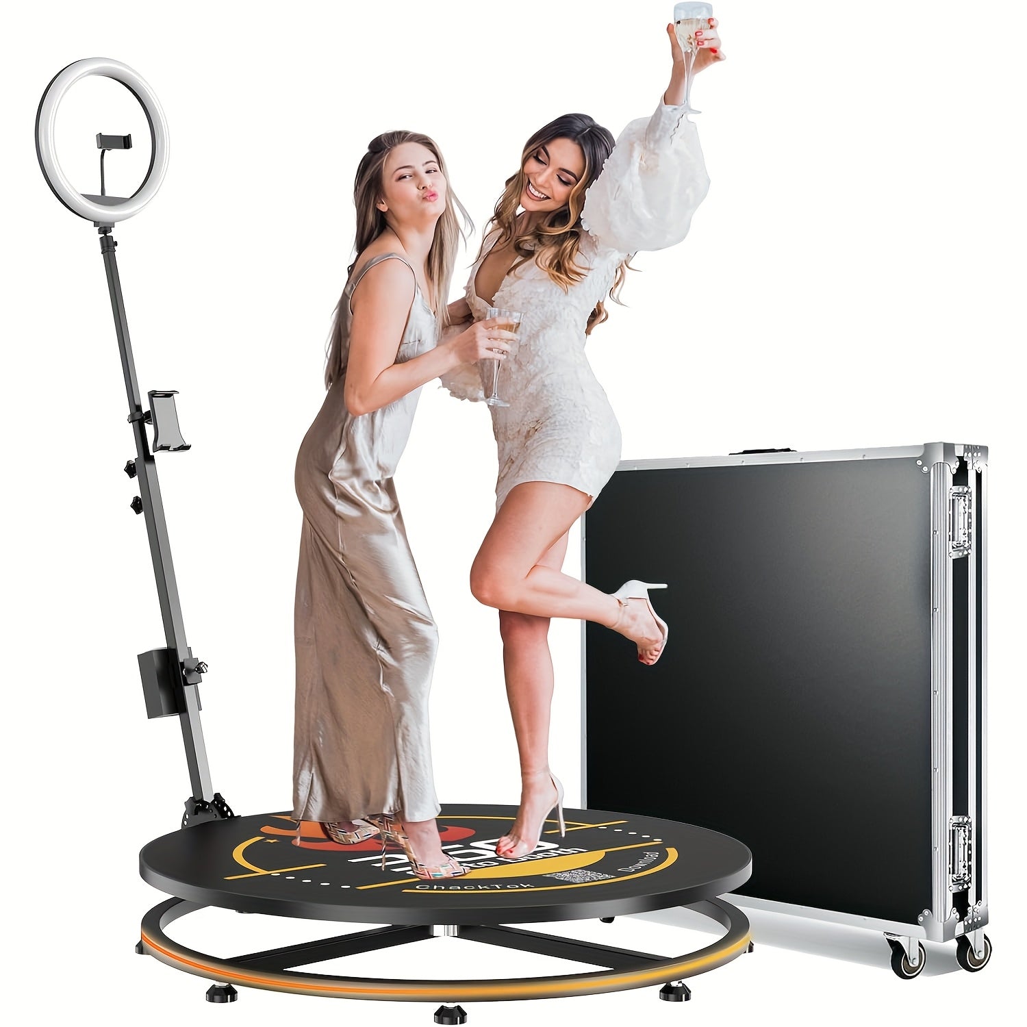 360 Photo Booth Machine for Parties Weddings Logo Customization Software APP Remote Automatic 360 Spin Camera Booth Flight Case Packaging