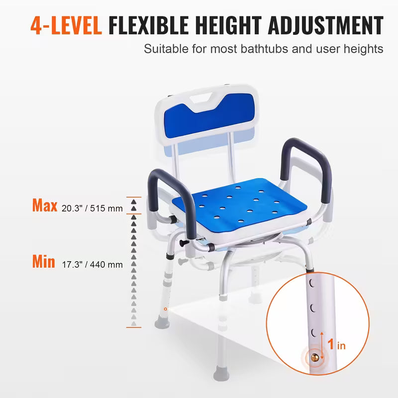 360° Swivel Shower Chair - Adjustable, Sturdy Aluminum & Plastic, 400lbs