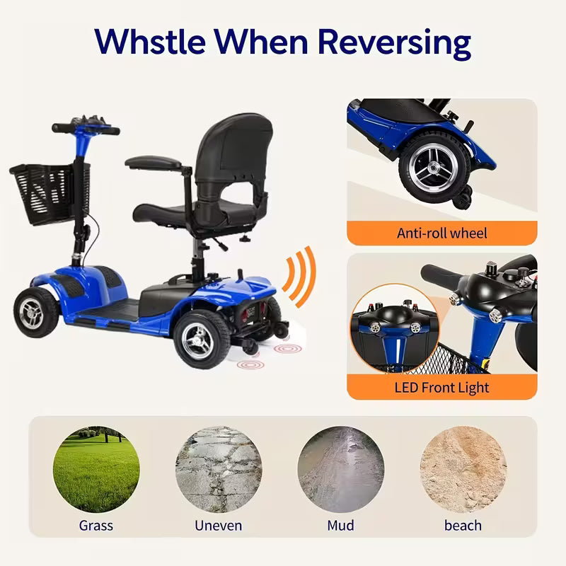 4-Wheel Electric Mobility Scooter with 180W Powerful Motor, 15-Mile Range, Collapsible & Compact Design,