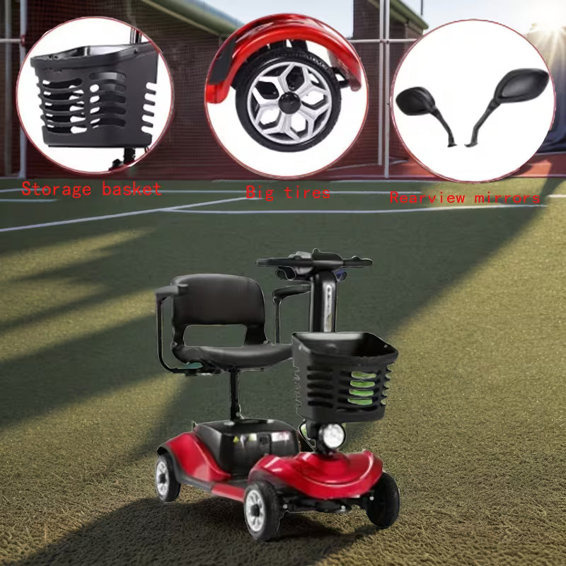 4-Wheel Electric Mobility Scooter with 180W Powerful Motor, 15-Mile Range, Collapsible & Compact Design,