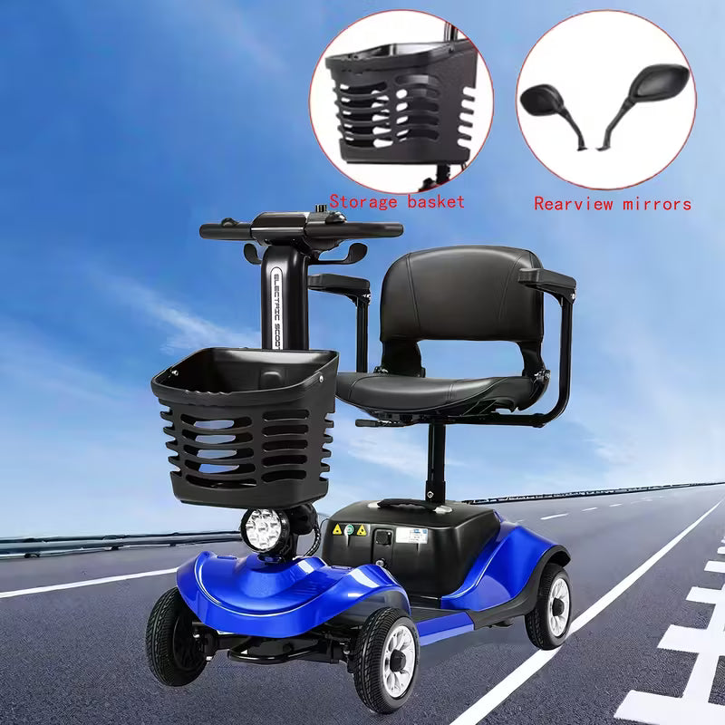 4-Wheel Electric Mobility Scooter with 180W Powerful Motor, 15-Mile Range, Collapsible & Compact Design,