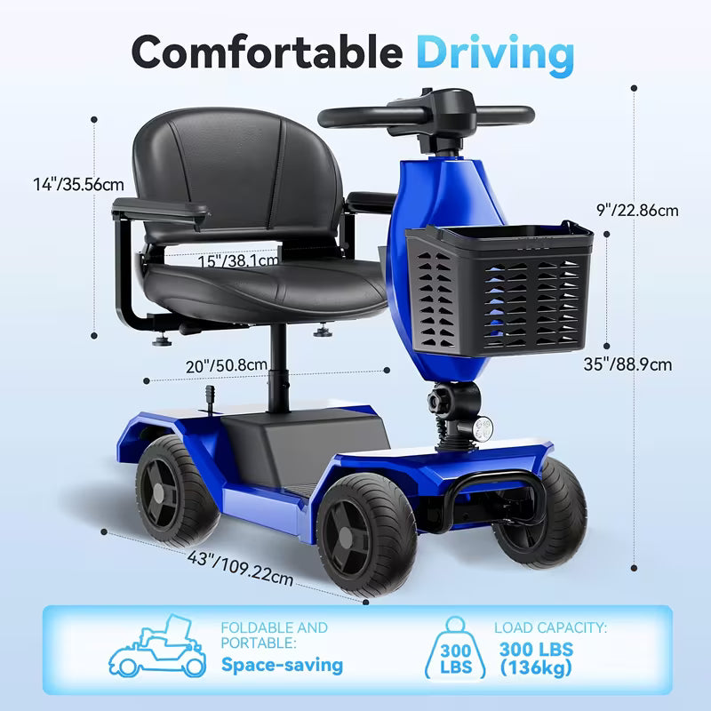 4-Wheel Electric Scooter with 380W Motor, 24V 12Ah Battery