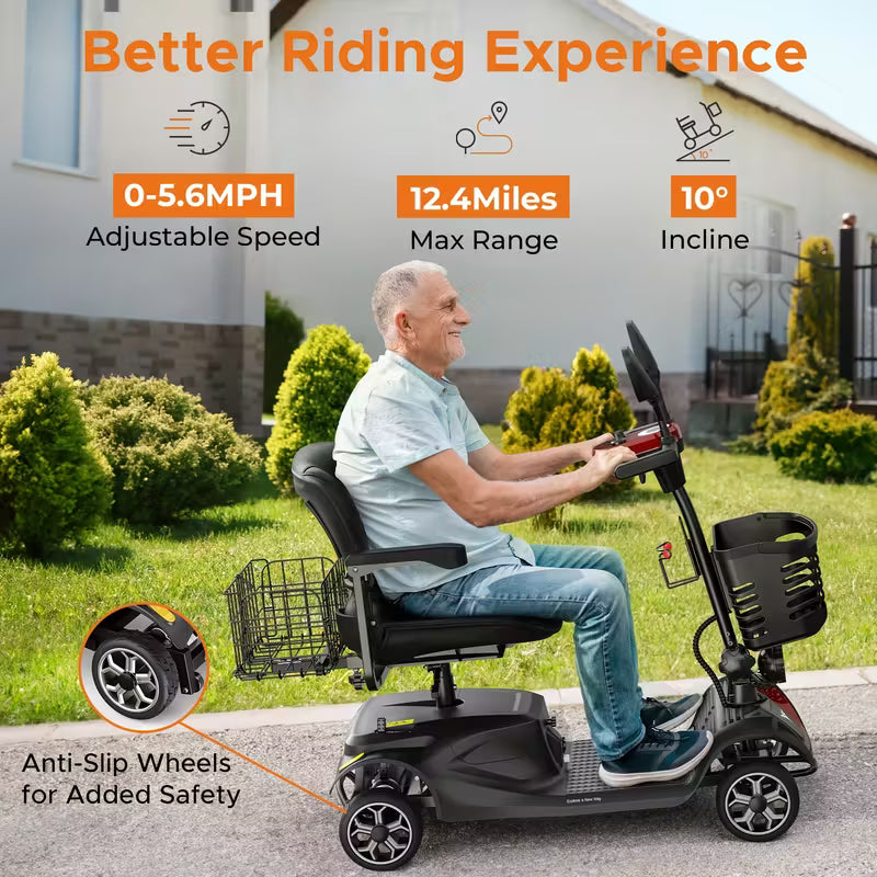 4-Wheel Mobility Scooter, Foldable & Adjustable Design, 250W Motor, 5.6MPH Speed, 24V 12AH Battery