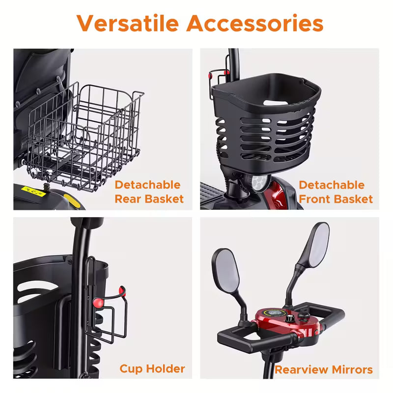 4-Wheel Mobility Scooter, Foldable & Adjustable Design, 250W Motor, 5.6MPH Speed, 24V 12AH Battery