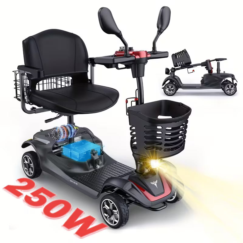 4-Wheel Mobility Scooter, Foldable & Adjustable Design, 250W Motor, 5.6MPH Speed, 24V 12AH Battery