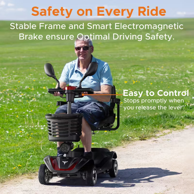 4-Wheel Mobility Scooter, Foldable & Adjustable Design, 250W Motor, 5.6MPH Speed, 24V 12AH Battery