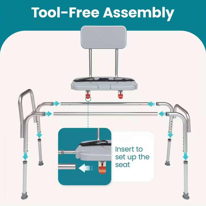 400Lbs Sliding Shower Chair Transfer Bench | Non-Slip Adjustable Height, Safety Belt - Effortless Tool-Free Bath Seat for Elderly, Disabled & Recovery