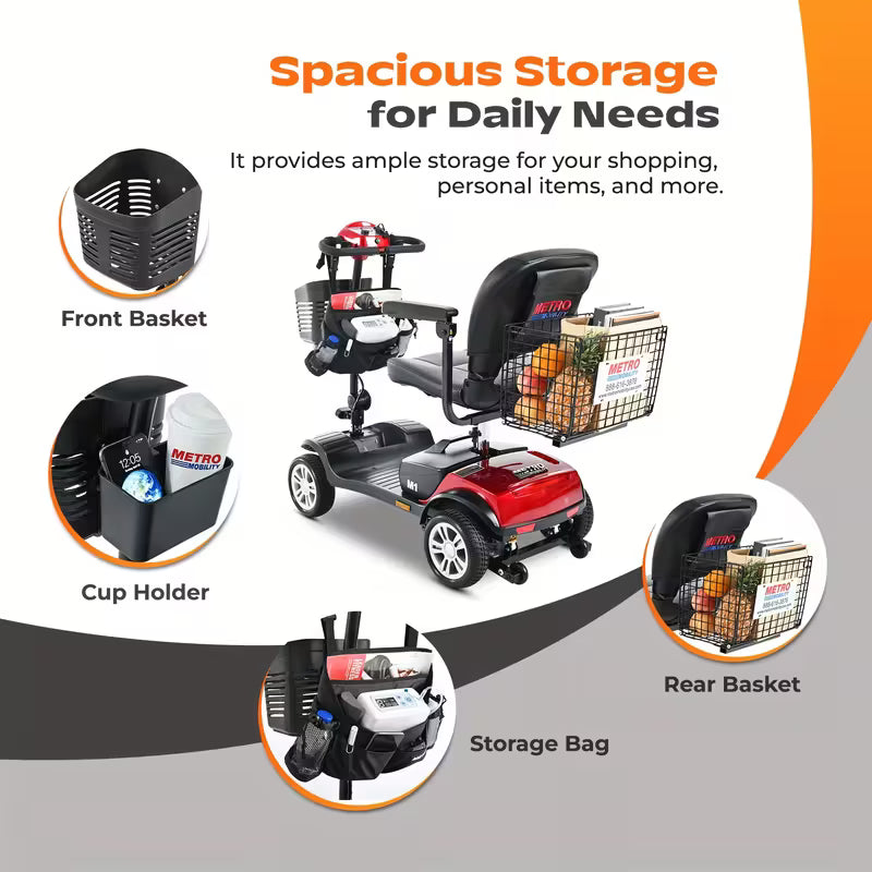 4 Wheel Electric Mobility Scooters For Adults | 300 Lbs Weight Capacity, 15KM Long Range, 360° Swivel Seat