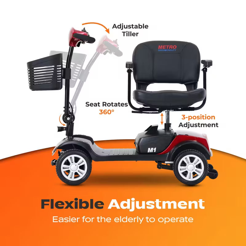 4 Wheel Electric Mobility Scooters For Adults | 300 Lbs Weight Capacity, 15KM Long Range, 360° Swivel Seat