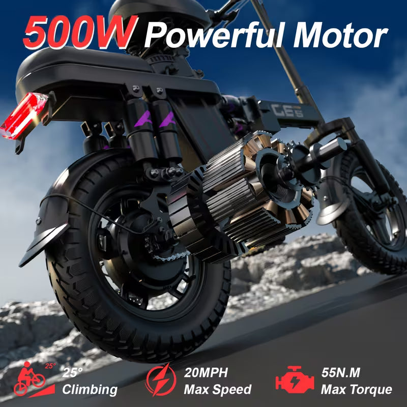 500W Electric Bike For Adults, 20MPH Full Shock Absorption Comfortable Riding, 48V8AH/10AH15AH/17.5AH, 10-35Miles Folding Ebike